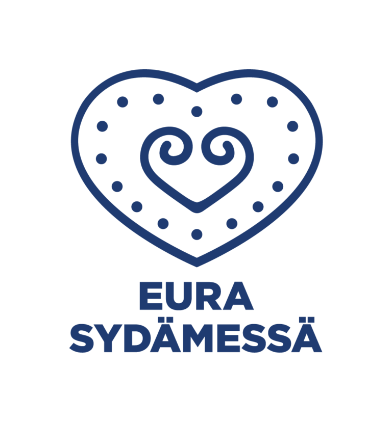 Euran kunnan logo, jossa Sydämen lisäksi teksti Eura sydämessä.